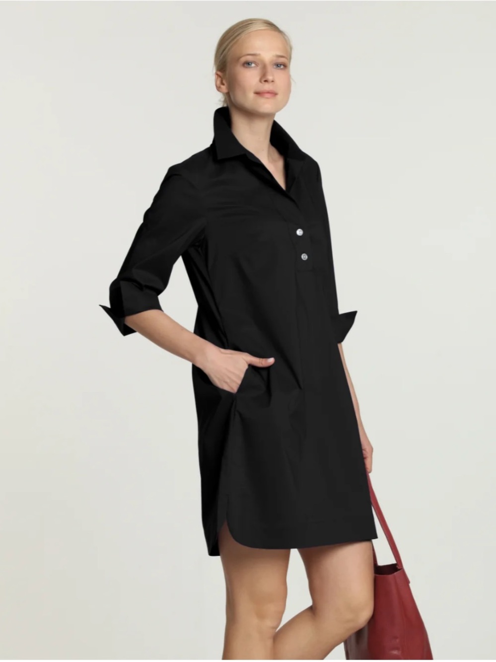 Hinson Wu Aileen 3/4 Sleeve Button Back Dress. Black. Size medium.